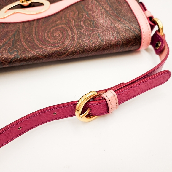 New ETRO Pink Leather Trim Coated Canvas Designer Shoulder Flap Bag - Picture 9 of 9